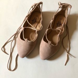 Faux Suede Lace up Ballerina flats